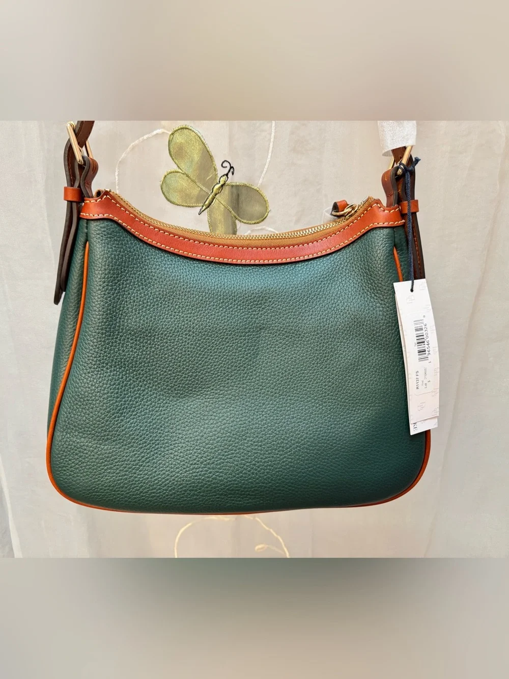 Dooney & Bourke Pebble Leather Green Crossbody with Tan Trim (R1137 FS, NWT)